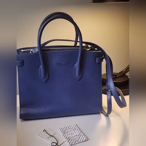 Furla Cobalt Blue Leather Satchel 2 Ways Bag